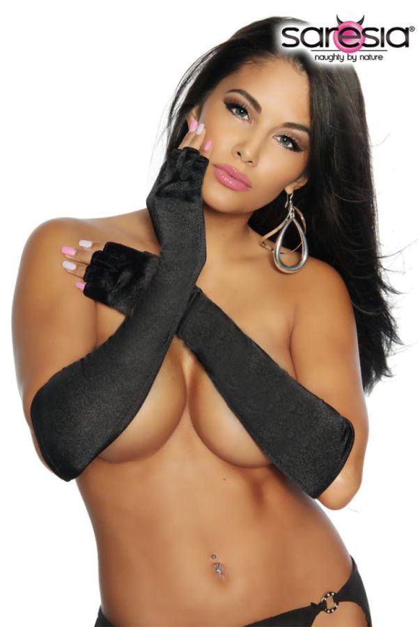 Gloves Fingerless Long Elbow Satin Black