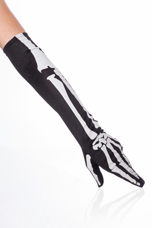 Γάντια Αγκώνα Αποκριάτικα Skeleton Μαύρα