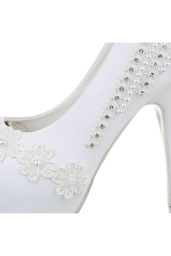 bridal pumps stones pearls lace white.