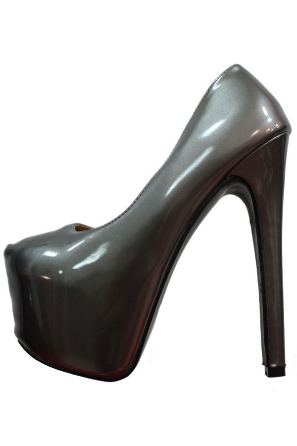 pumps sexy high heels patent metallic grey.