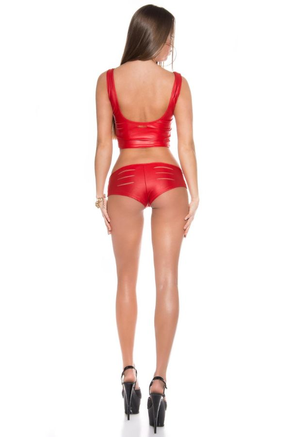 SET GOGO SEXY SORTS TOP CUTOUTS WETLOOK RED ISD183306