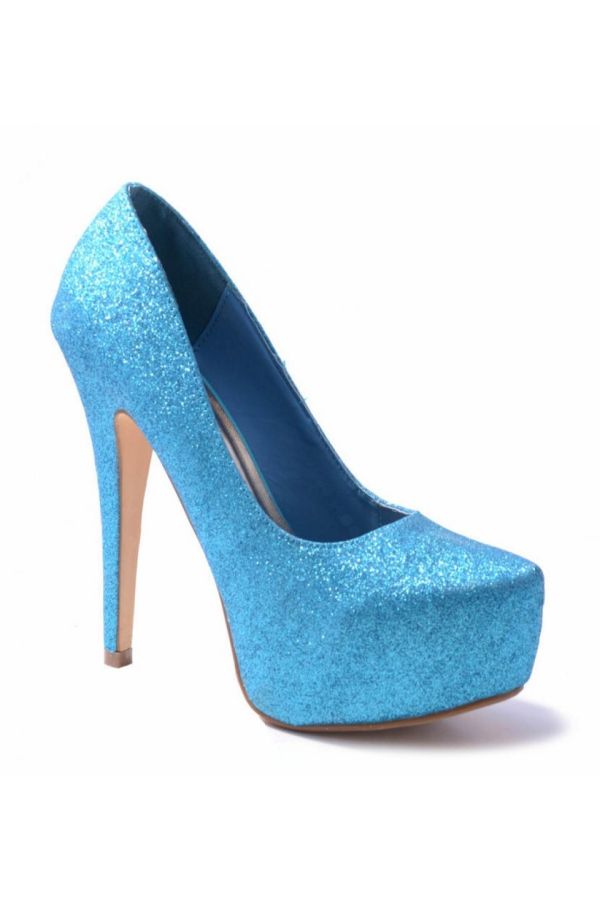 pumps evening high heeled glitter blue.