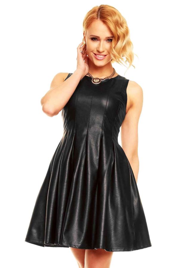 Φόρεμα Αμάνικο Κλος Δερματίνη Μαύρο  HS33042