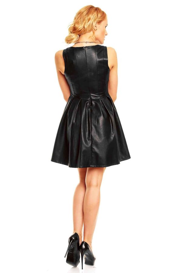 Φόρεμα Αμάνικο Κλος Δερματίνη Μαύρο  HS33042