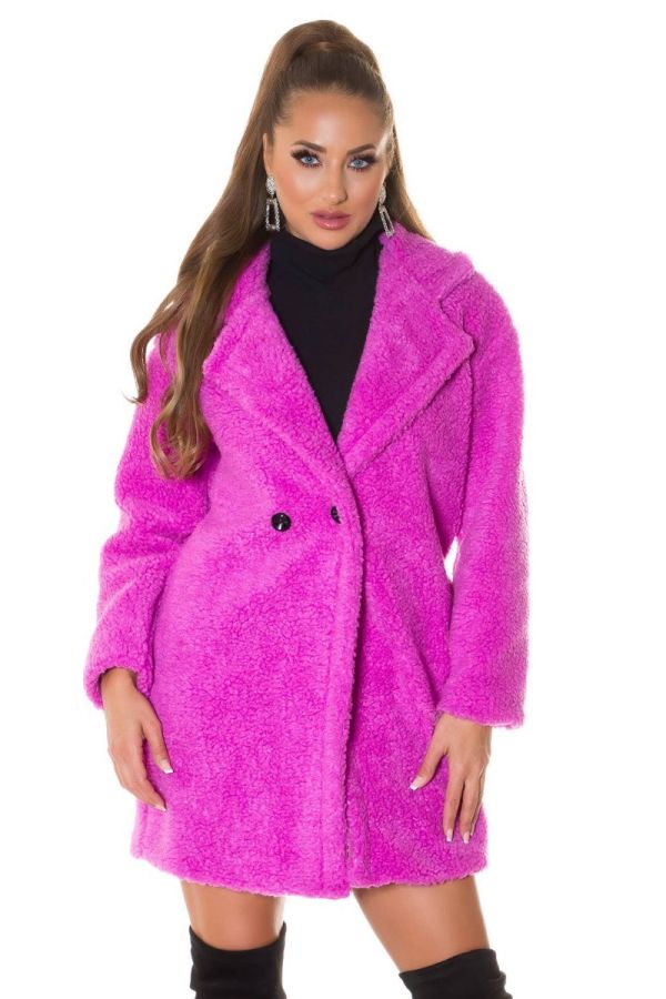semi coat faux fur buttons pink.