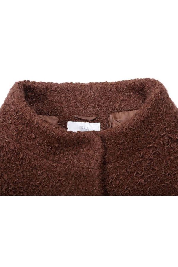 Semi Coat Chic Stand Up Collar Curly Brown FSWFY95601