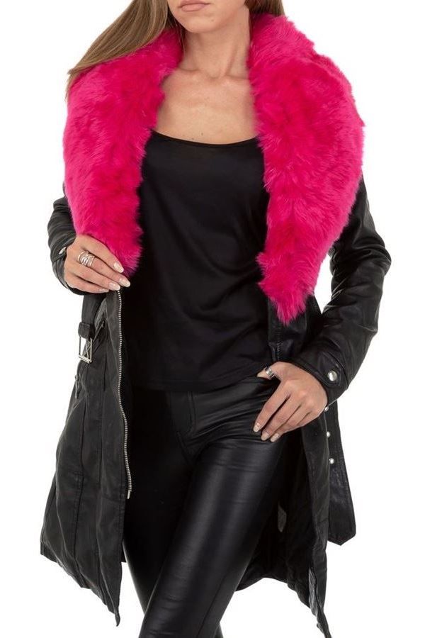 ημίπαλτο επένδυση φούξια γούνα μαύρο.