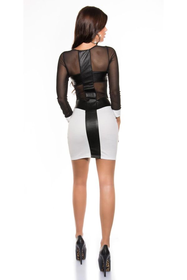 Φόρεμα Σέξι Δερματίνη Διαφάνεια Μαύρο Άσπρο ISD1820630