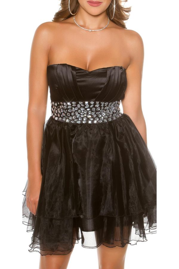 Φόρεμα Βραδινό Αμπιγιέ Στράπλες Στρας Μαύρο ISDK1830182