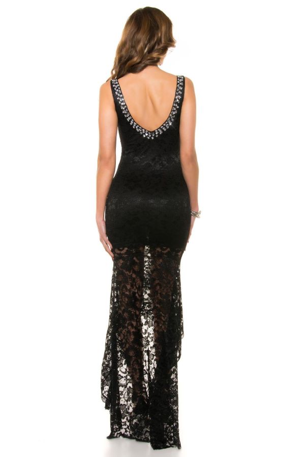 Φόρεμα Μακρύ Μάξι Δαντέλα Ασημί Πέτρες Μαύρο ISDK914413