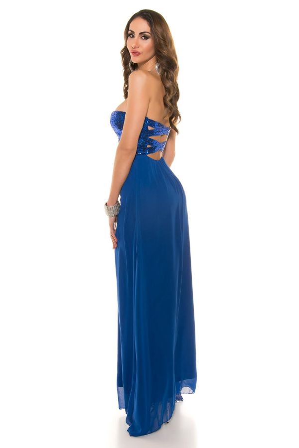 Φόρεμα Μάξι Μακρύ Στράπλες Παγιέτες Μπλε ISDN5059019
