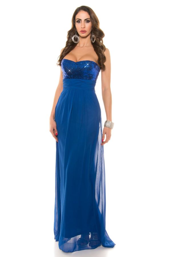 Φόρεμα Μάξι Μακρύ Στράπλες Παγιέτες Μπλε ISDN5059019