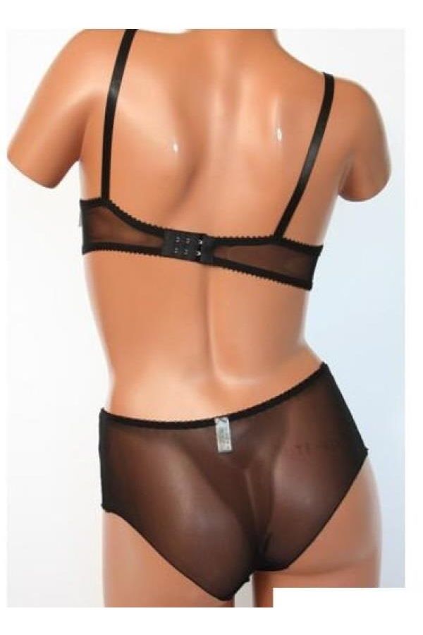 lingerie sexy set including black transpared panty and bra brown leopard