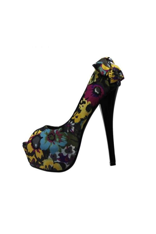 peep toe pump high heel floral multicolor purple.