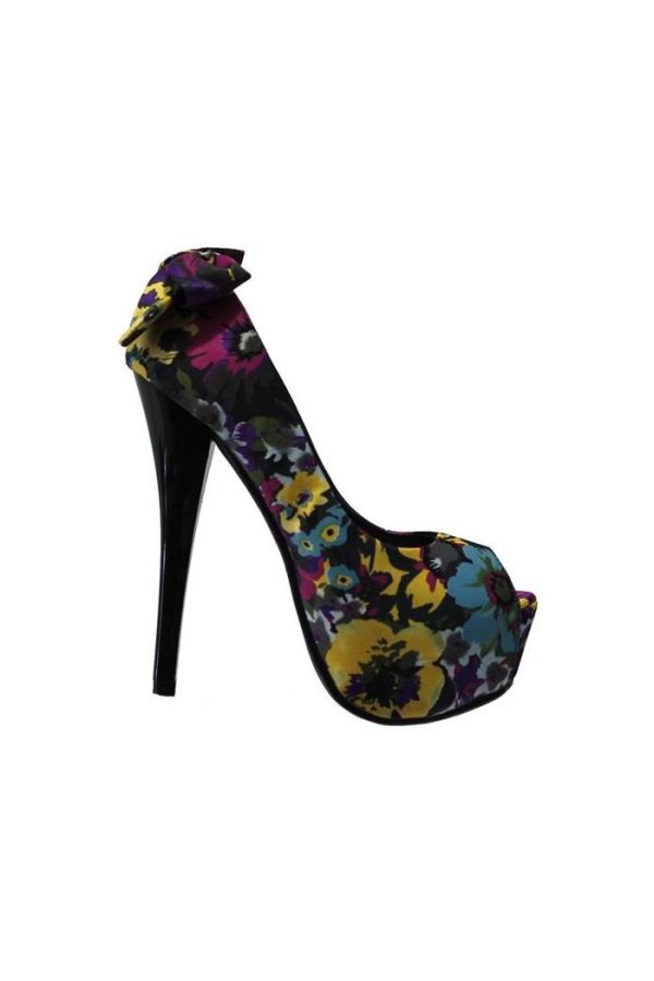 peep toe pump high heel floral multicolor purple.