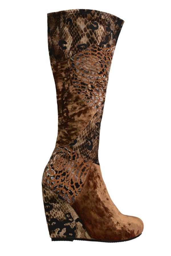 γυναικεία σουέντ μπότα με πλατφόρμα πολύχρωμη κάμελ