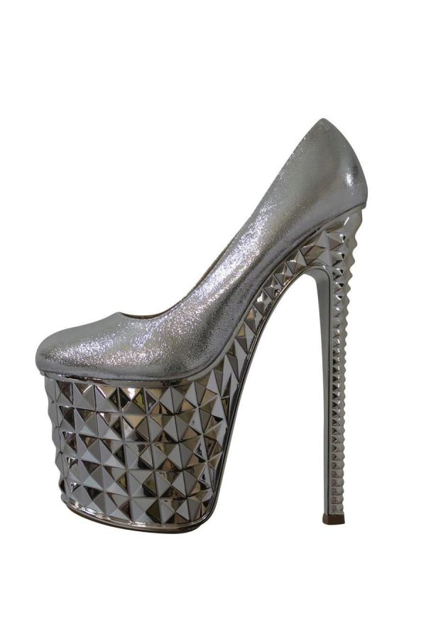 high heel glitter pumps decorated with silver crystallized platform and heel silver