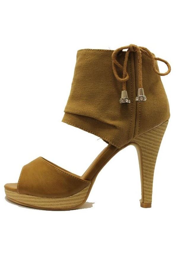 fabric sandal with wooden heel camel