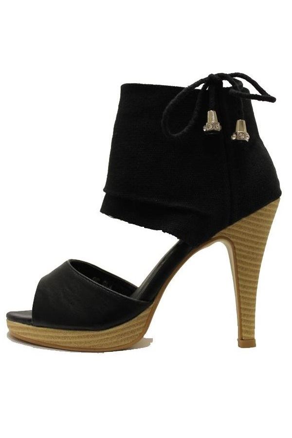 fabric sandal with wooden heel black