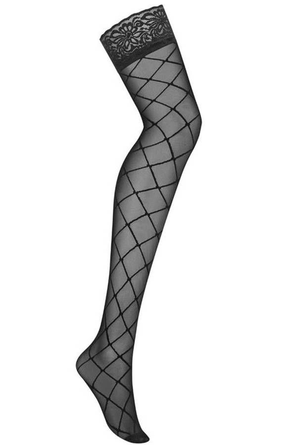 stockings high sexy crossed motif black.