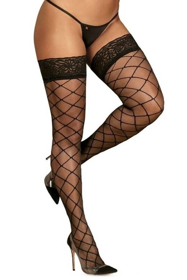 stockings high sexy crossed motif black.