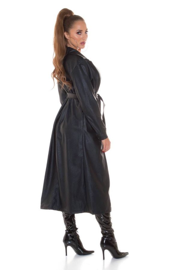 trench coat long belt leatherette black.