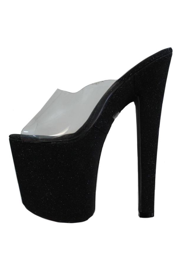 super sexy high heel mule sandal with glitter and platform black