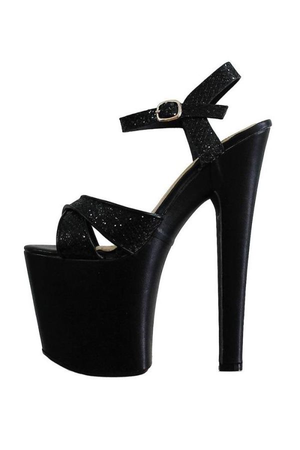 super sexy high heel sandal with platform and decorated with glitter black