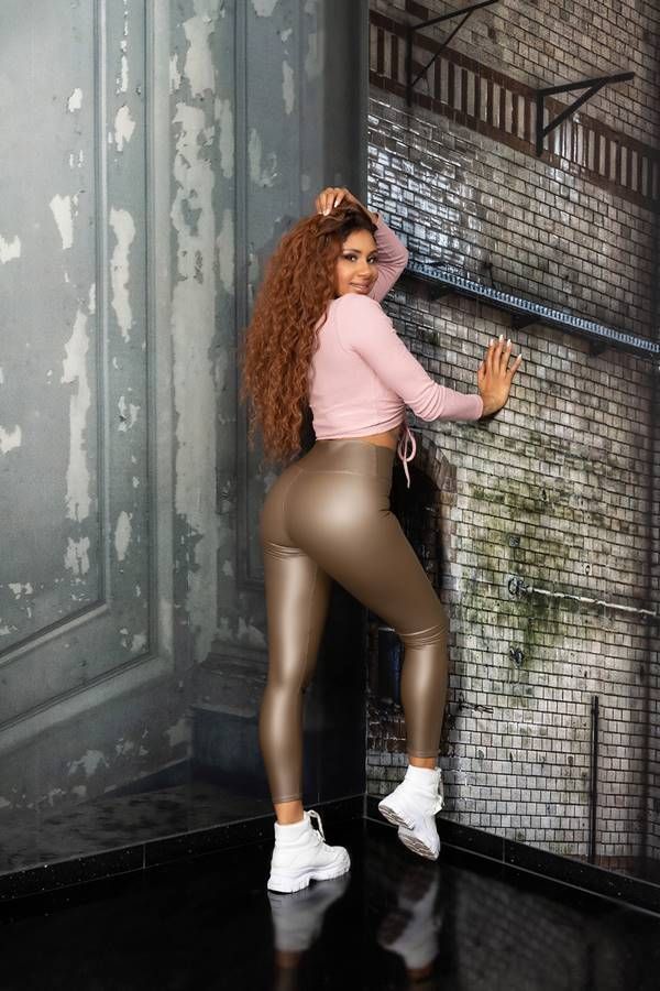 Leggings Sexy High Waist Leatherette Cappuccino