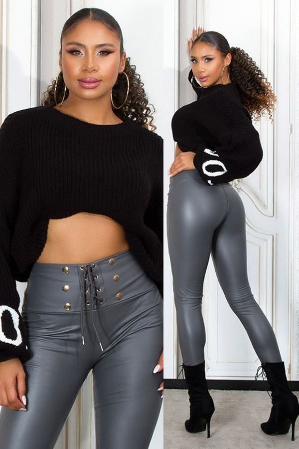 Leggings Leatherette Thermo High Waist Grey