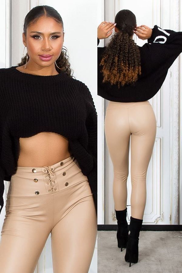 Leggings Leatherette Thermo High Waist Beige