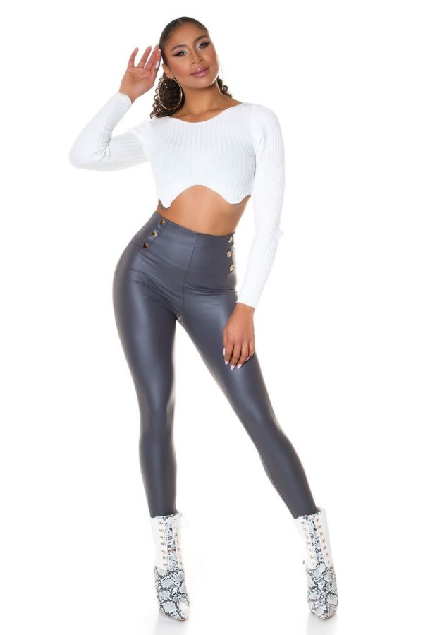 Leggings Thermal Buttons Leatherette Grey