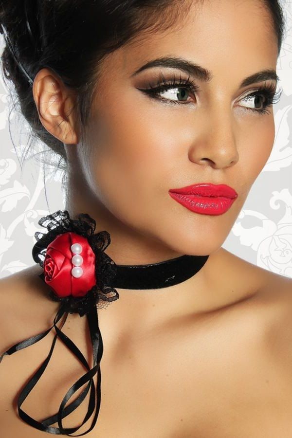 necklace glothic satin black red.