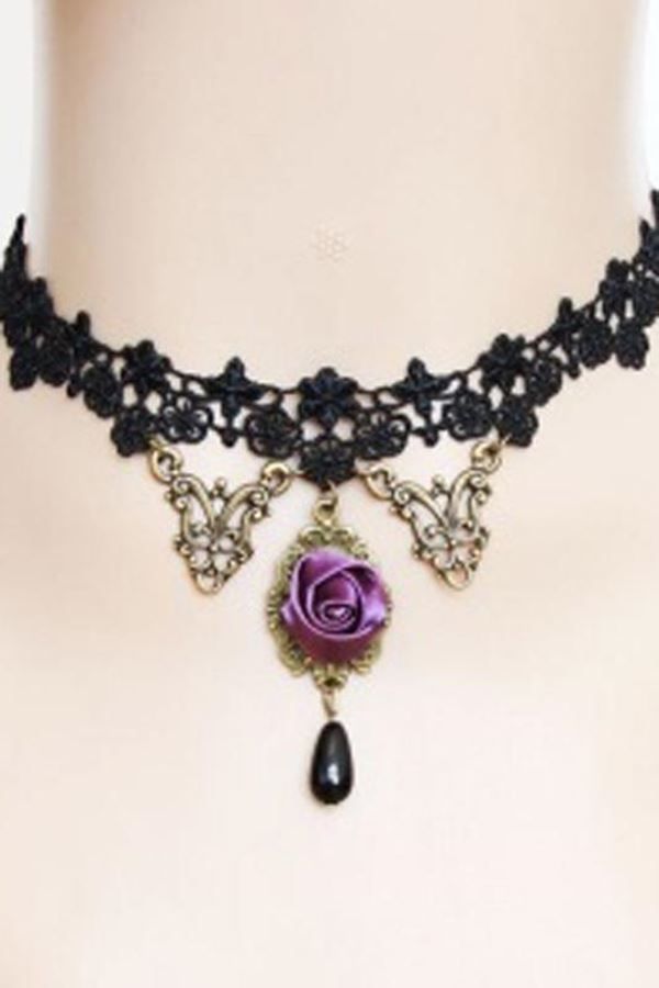 NECKLACE GOTHIC LACE ORNAMENTS BLACK AT1312732