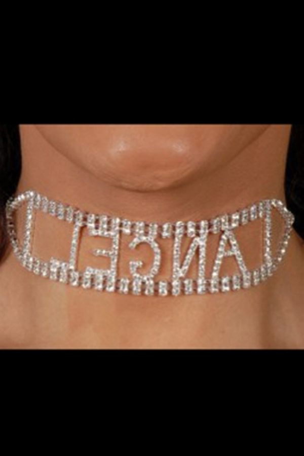 necklace tight angel rhinestones silver.