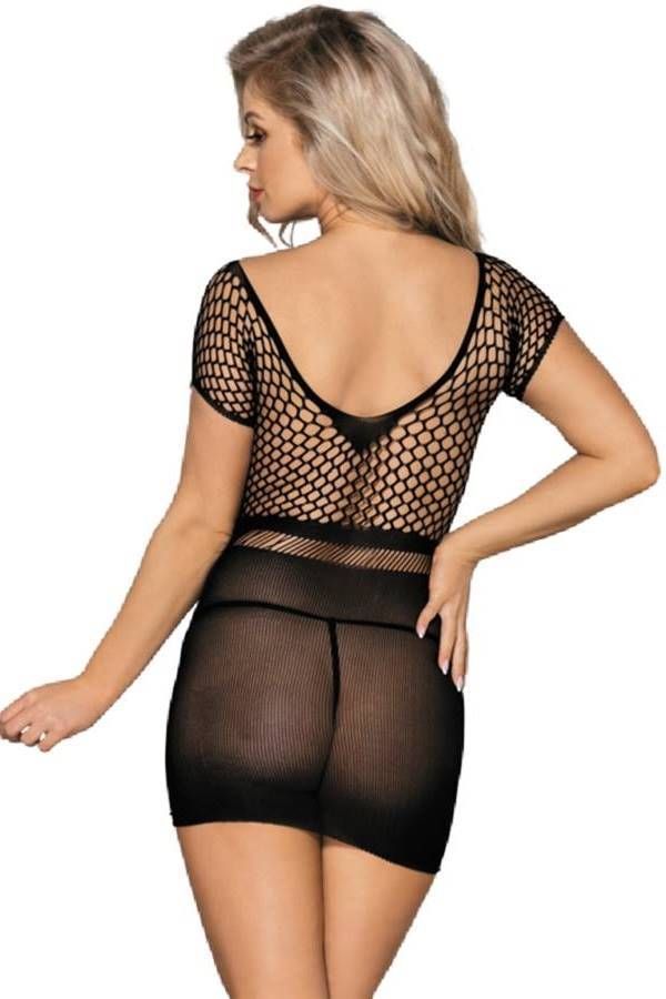 Body Dress Net Short Sleeves Black DRED229511