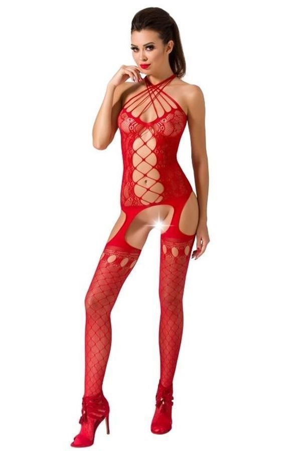 BODYSTOCKING NET OPEN CROTH RED DRED222257