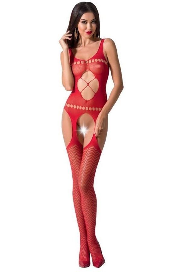 BODYSTOCKING NET OPEN CROTH RED DRED222305