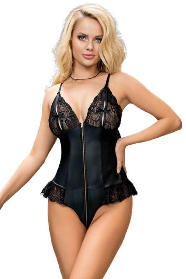 Body String Zip Lace Leatherette Black DRED229538