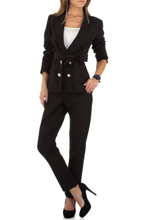 Κοστούμι Σταυρωτό Σακάκι Παντελόνι Μαύρο FSWJ853911
