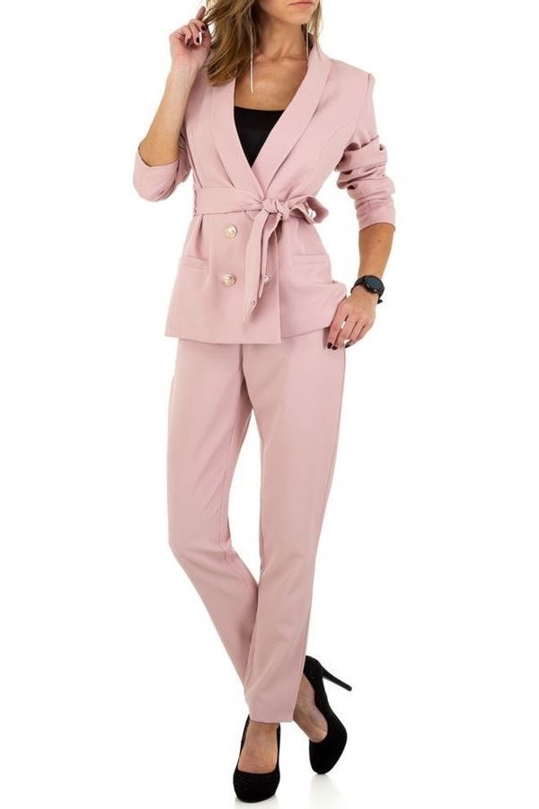 Κοστούμι Σταυρωτό Σακάκι Παντελόνι Ροζ FSWJ853911
