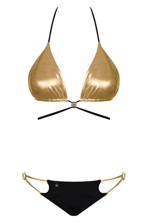 Swimsuit Bikini Straps Wetlook Black Gold SPAOB20684