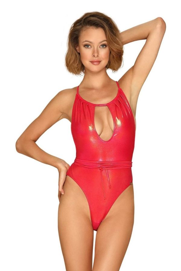One Piece Brazilian Swimsuit Straps Shinny Red SPAOB20685