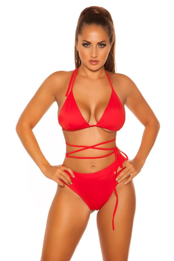 Swimsuit Bra Top Tied Strap Red ISDB202465