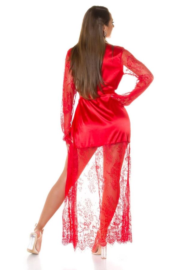 dress maxi wrap around evening lace red.