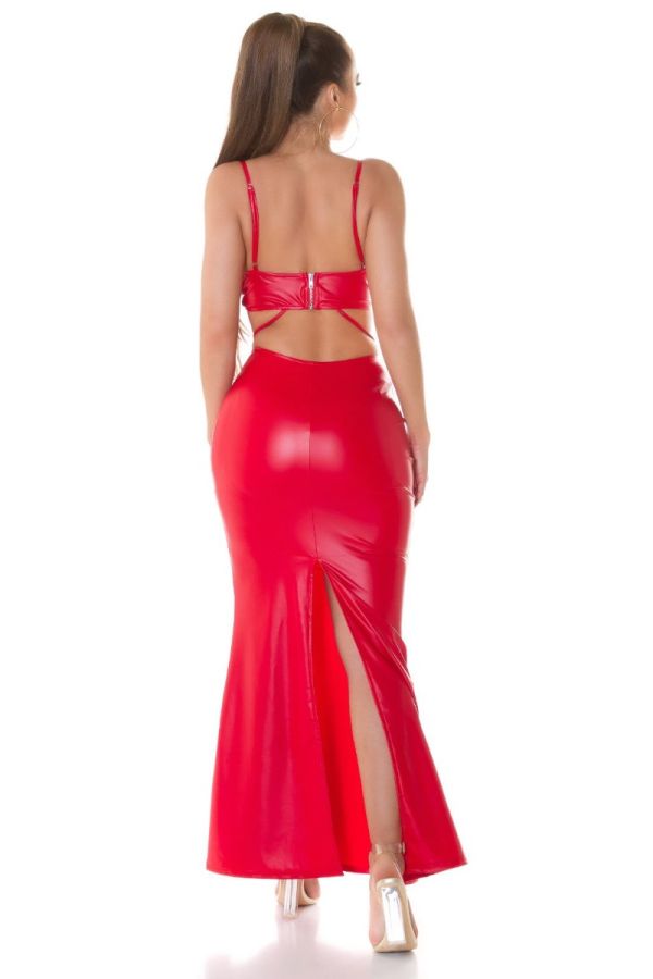 Dress Maxi Sexy Open Slit Leatherette Red ISDK204941