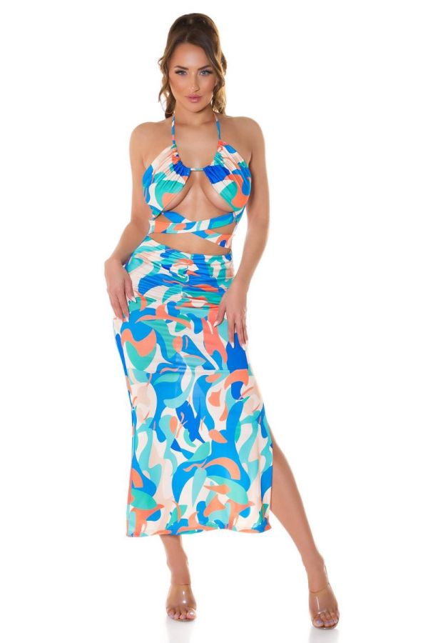 Dress Maxi Sexy Caribbean Look Multicolour Blue ISDK292151