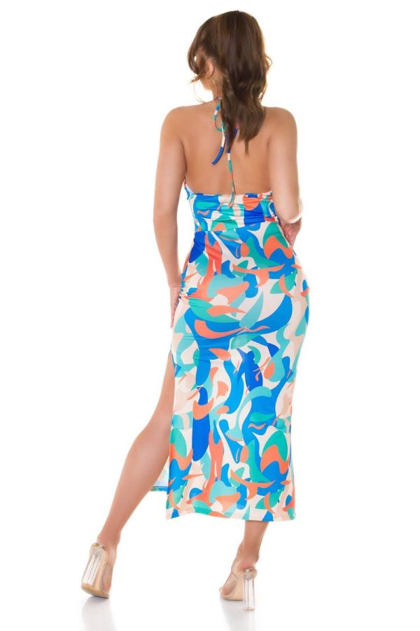 Φόρεμα Μάξι Σέξι Caribbean Look Πολύχρωμο Μπλε ISDK292151