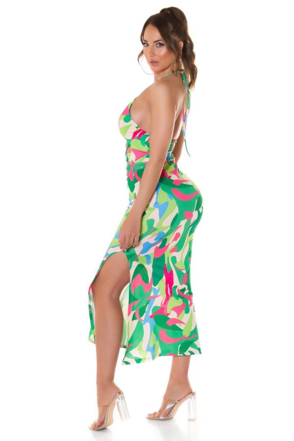 Φόρεμα Μάξι Σέξι Caribbean Look Πολύχρωμο Πράσινο ISDK292151