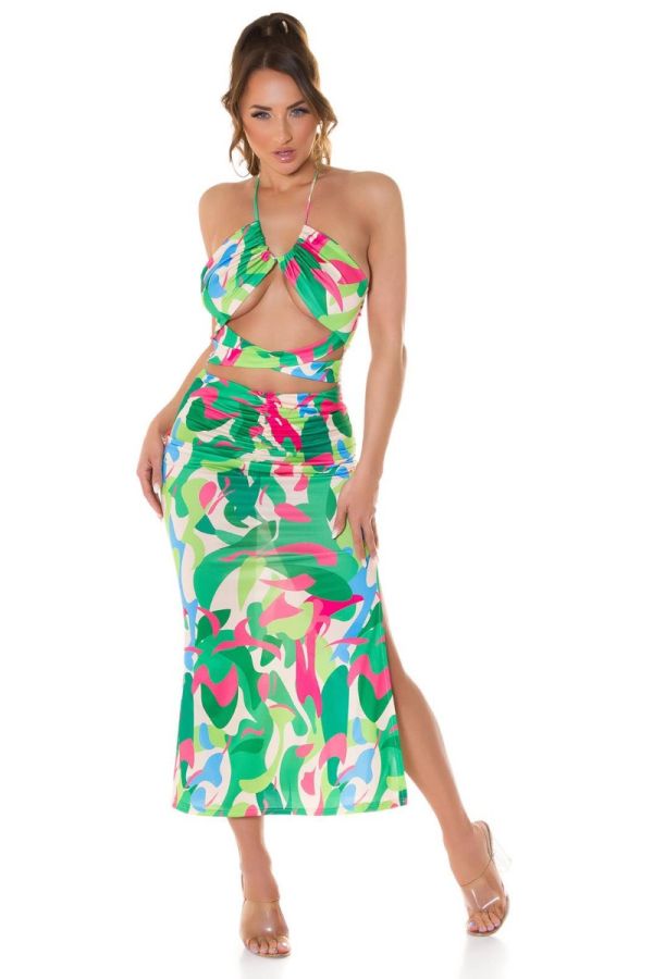 Φόρεμα Μάξι Σέξι Caribbean Look Πολύχρωμο Πράσινο ISDK292151